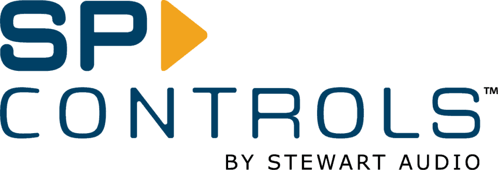 SP Controls logo "by stewart audio"