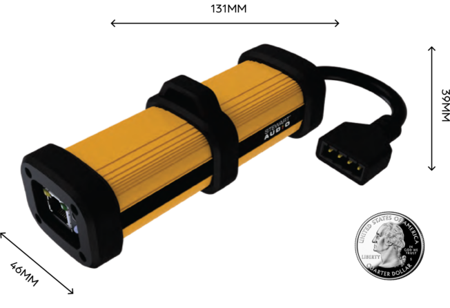 DPA-220 and DPA220+ product rendering size comparision with a US quarter dollar coin.